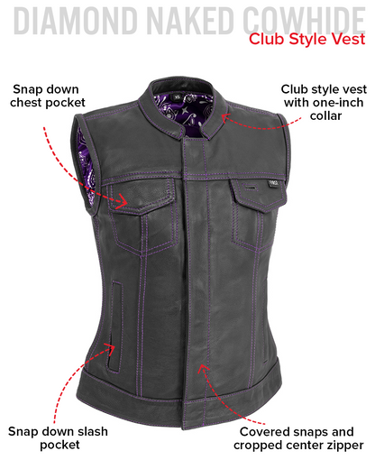 Jessica Women's Motorcycle Leather Vest - Purple - Limited Edition