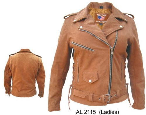 Allstate Leather Ladies Brown Motorcycle Jacket ( AL2115 )