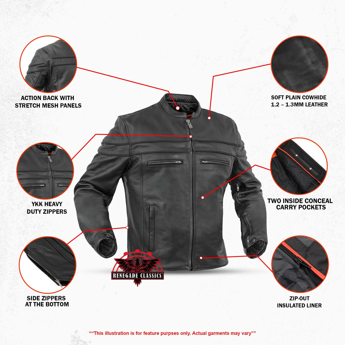 Renegade Classic Full Hand Black Leather Motorcycle Jacket