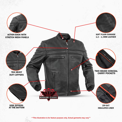 Renegade Classic Full Hand Black Leather Motorcycle Jacket