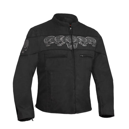 Men's Textile Scooter Style Jacket w/ Reflective Skulls