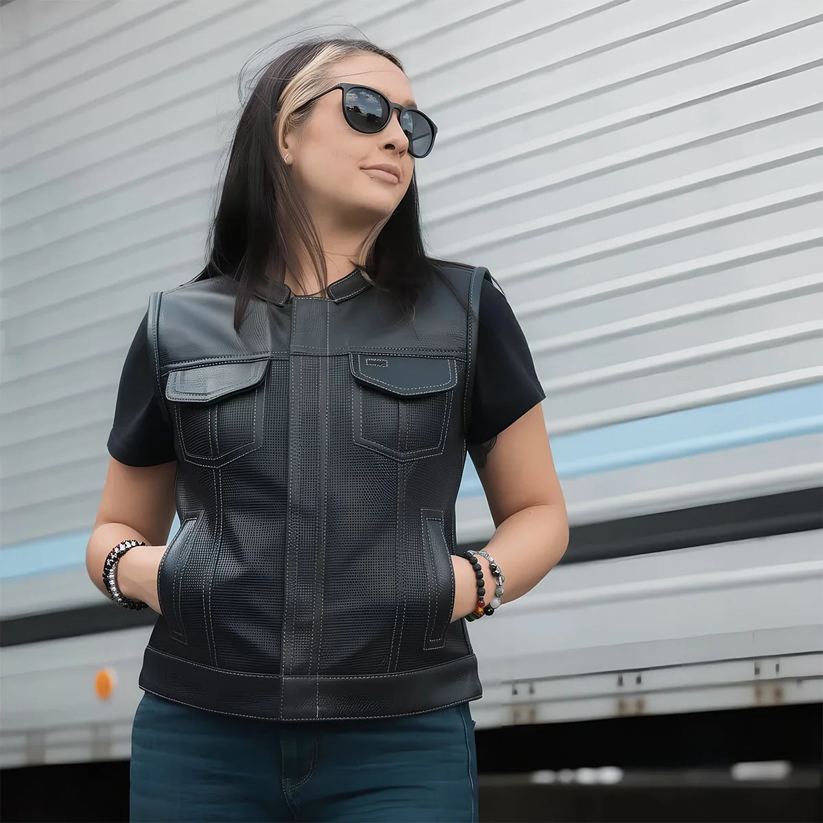 Jessica Perforated Women's Motorcycle Leather Vest