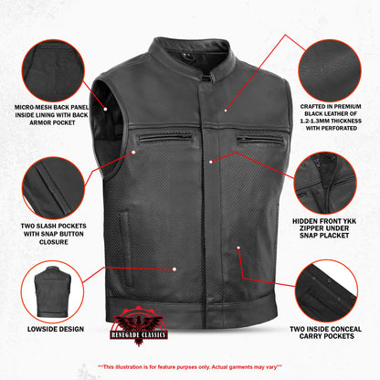 Gravel Ghost Lowcut Mens Leather Motorcycle Vest