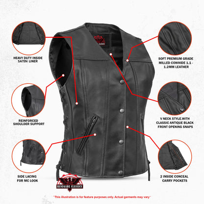 Ella Women's leather motorcycle vest -  Black