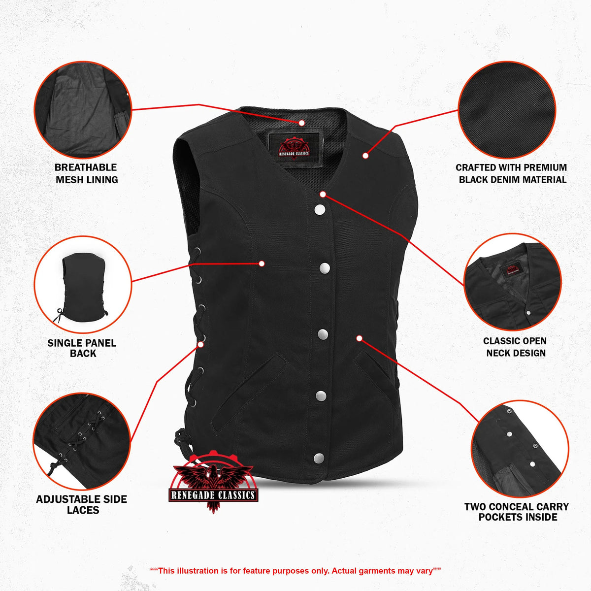Women's Denim Longer Body ¾ Vest - Side Laces