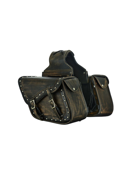 Dream Apparel Genuine Distressed Brown Naked Leather Concealed Carry Saddlebag