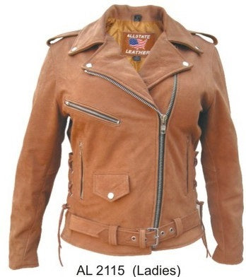 Allstate Leather Ladies Brown Motorcycle Jacket ( AL2115 )