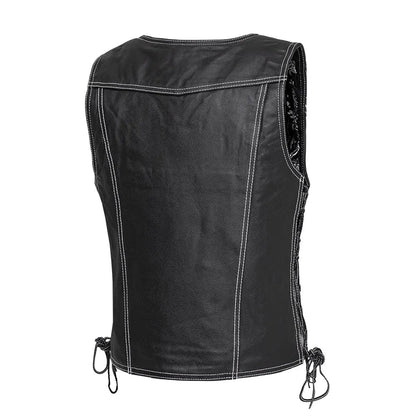 Cindy -  Women's Motorcycle Leather Vest Black