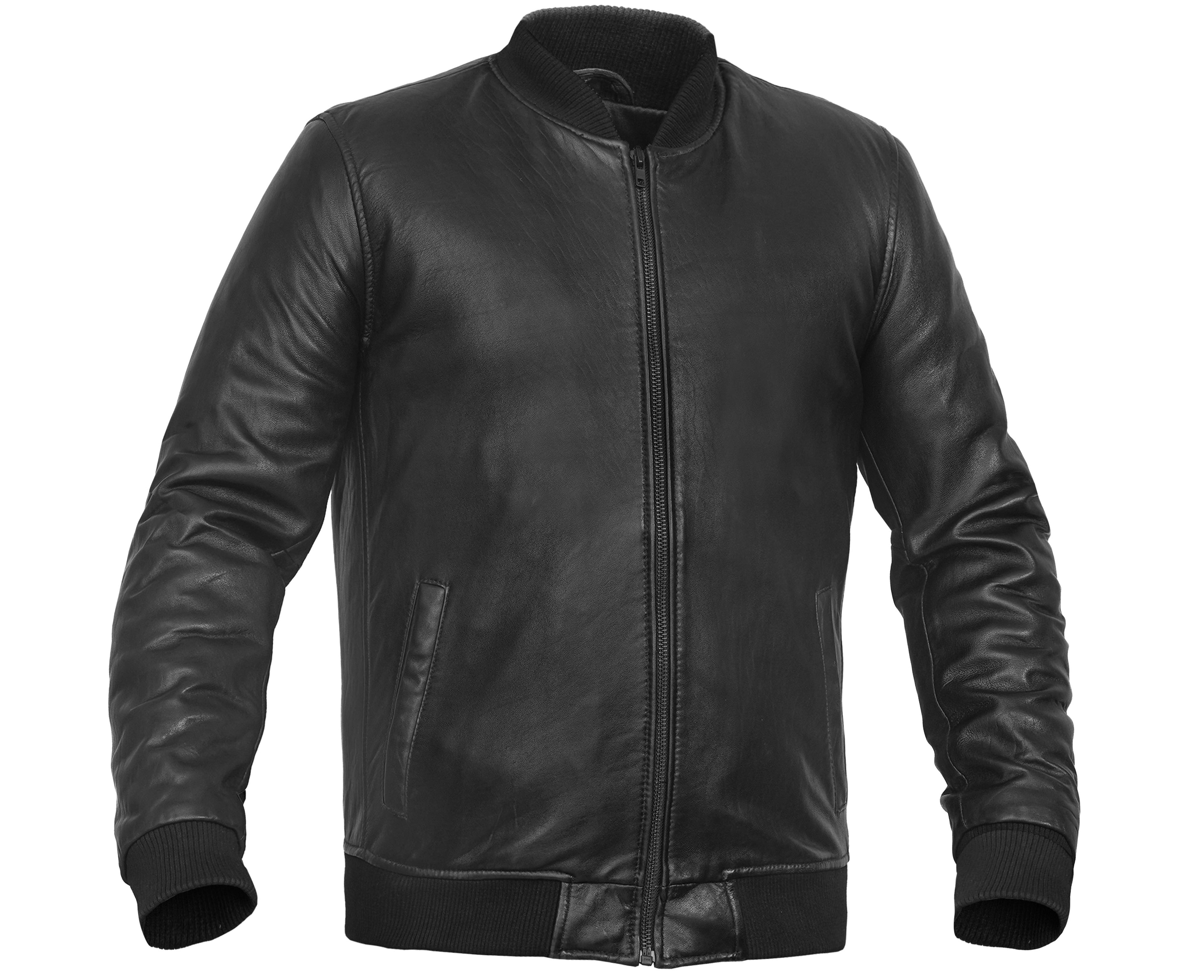 Stalwart Men's Fashion Black Leather Bomber Jacket