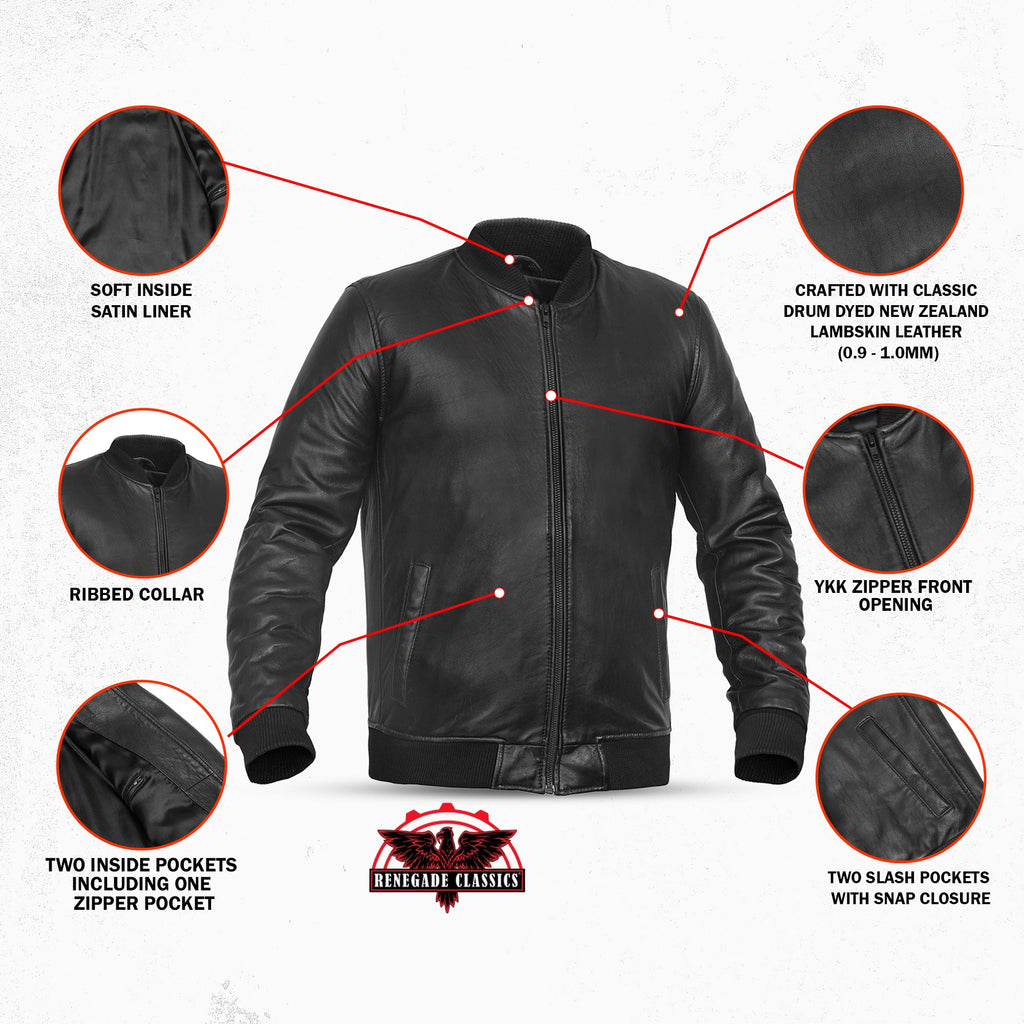 Stalwart Men's Fashion Black Leather Bomber Jacket